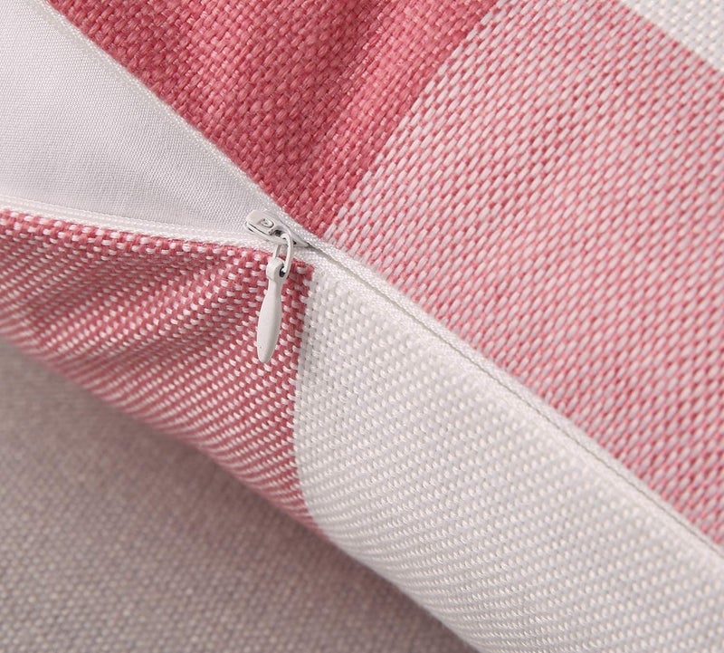 Phantoscope Pack of 2 Gingham Buffalo Check Plaid Throw Decorative Pillow Cover Outdoor Indoor Throw Pillows Farmhouse Square Pillow Cases for Home Decor Pink,18 x 18 Inches - Image 4